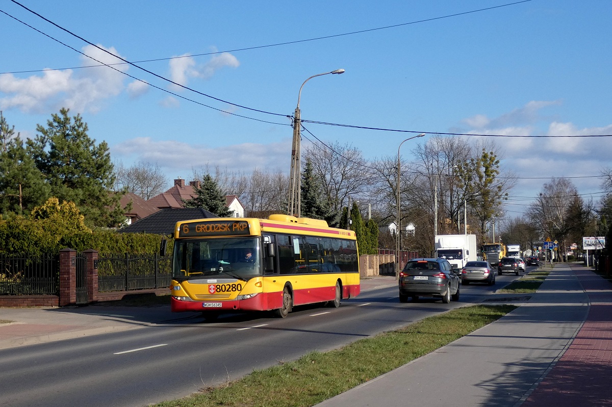 80280
Scania jedzie w obsĹudze kursu â5206â linii numer 6 w relacji Marynin Strzelecka (15:05)-Grodzisk Maz. Dw. PKP (15:23). 
