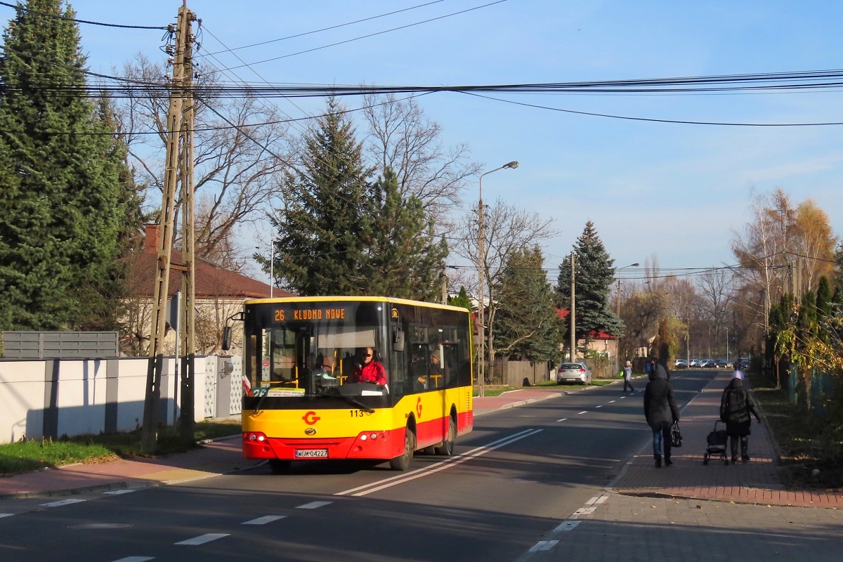 113 (60027)
ZAZ jedzie jako kurs â108â linii numer 26 â Grodzisk Maz. Szpital (11:30)-KĹudno Nowe PÄtla (12:12). 
