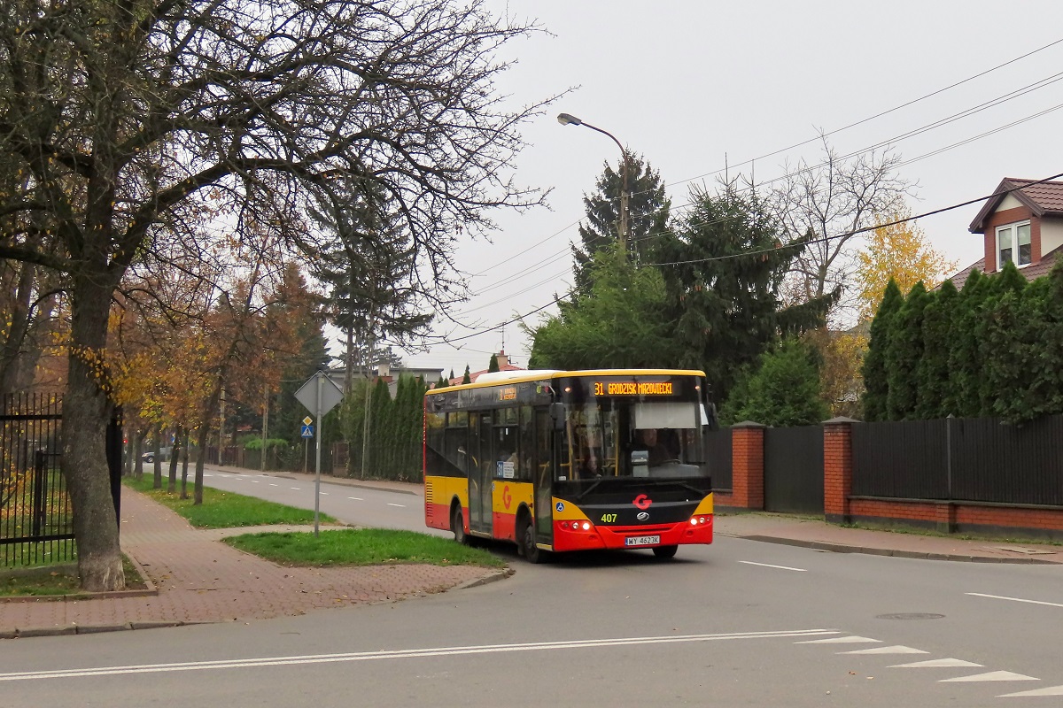 407
ZAZ jedzie jako kurs â116/218â linii numer 31 â Grodzisk Maz. Dw. PKP (11:45)-Petrykozy Trakt KrĂłlewski (12:37)-Grodzisk Maz. Dw. PKP (13:44). 
