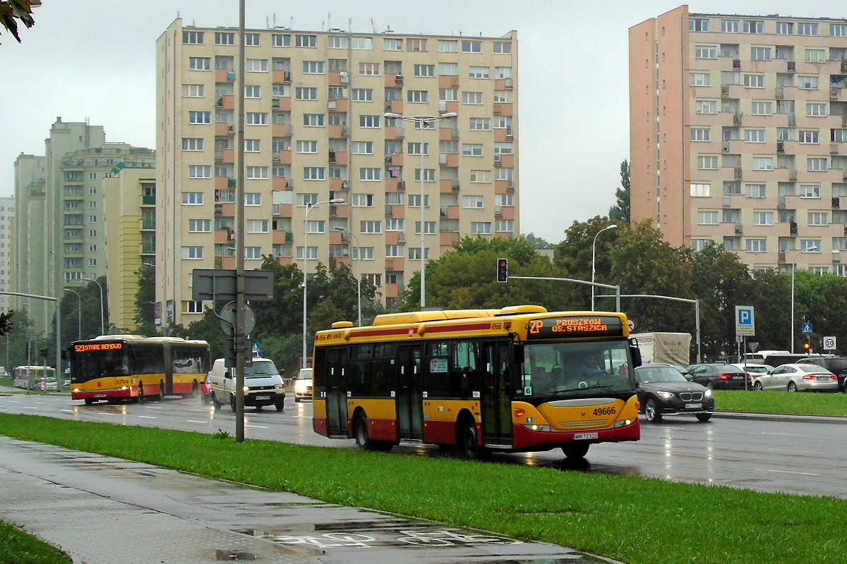 49666 (80269)
Scania jedzie z przystanku technicznego "GrzymaĹy-SokoĹowskiego 71" by zaczÄÄ kurs linii zastÄpczej ZTM ZP w relacji Warszawa Dw. Zachodni (10:09)-PruszkĂłw os. Staszica (10:34). Za niÄ jedzie Solaris Urbino 18 #A704 w obsĹudze kursu linii 523 w relacji PKP Olszynka Grochowska (9:40)-Stare Bemowo (10:34). 
